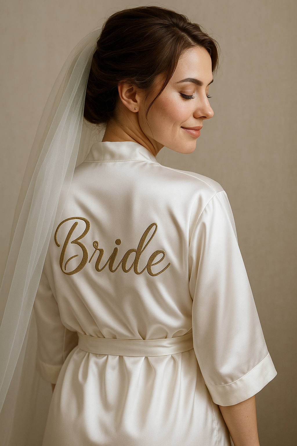 халат за булка. персонализиран бял сатенен халат Bride